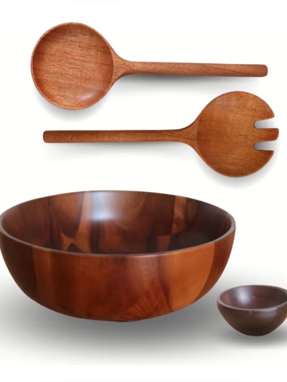 Acacia Wood Salad Bowl Set with Serving Utensils - 7.9” Bowl